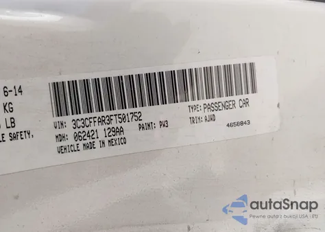 2015 Fiat 500 Pop from USA, damaged, VIN 3C3CFFAR3FT501752